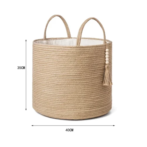 Home Cotton Rope Woven Storage Basket Dirty Clothes Basket Storage Basket Living Room Bedroom Large Capacity Sundries Basket