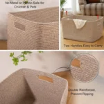 Large Blanket Basket, Woven Blanket Storage Basket with Handle, Cotton Rope Basket - Image 3