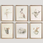 Whimsical Watercolor Ballerina Bunny Whale Canvas Art