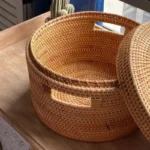 Hand-Woven Rattan Laundry Basket with Cover Large Clothing Sundry Books Primary Color Storage Basket Home Supplies - Image 4