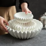 White ceramic double-layer lotus leaf insulation plate, lace shaped plate, salad plate, ceramic tableware - Image 2