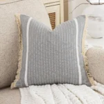 Boho Decor Black and White Bed Couch Sofa Pillow Cover Decorative Throw Pillows Grey Striped Lumbar Pillow Cover with Tassels - Image 3
