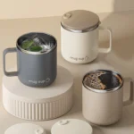 WORTHBUY Double Wall Insulated Coffee Cup Portable 304 Stainless Steel Drinking Cup Leak Proof Milk Coffee Mug With Handle&Llid - Image 3