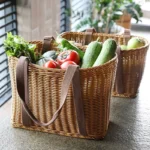 Woven Picnic Basket Multipurpose Wicker Basket Totes Storage Basket with Handle Rustic Life Shopping Organizer Picnic Basket - Image 3