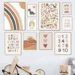 Boho Rainbow Dino ABC Canvas for Kids' Room Decor