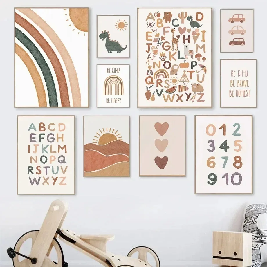 Kf-S5Ceb5C4233Ef45C1A56B18Ee461Efdc2O Boho Rainbow Dino Abc Canvas For Kids' Room Decor - Image 1