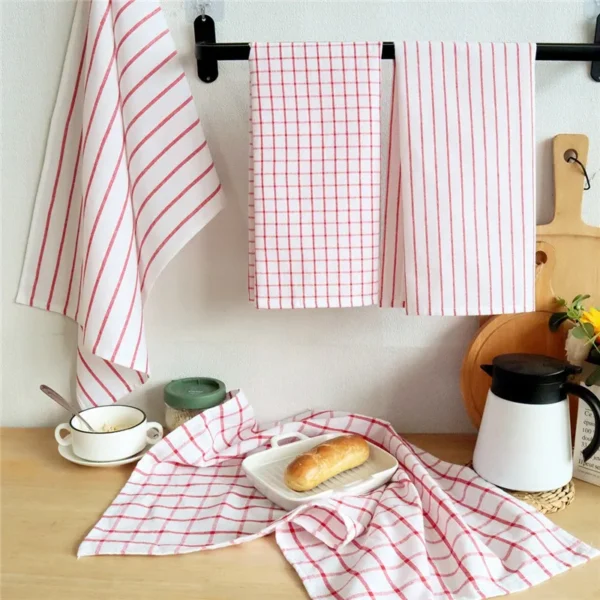 1Pc 50x70cm White Red Plaid Striped Cotton Tea Towel Kitchen Table Napkin Cleaning Cloth Xmas New Year Decor
