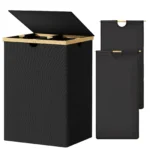 165L Large Laundry Hamper Basket with Bamboo Handle, 2 Compartments, Oxford Fabric, Grey - For Laundry Room, Dorm, Home - Image 2