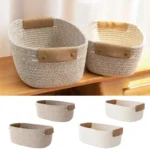 Woven Storage Basket Cotton Rope Key & Desk Organizer Home Storage Box with Foldable Design Perfect Home Decor & Space Saver - Image 3