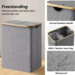 Foldable Dirty Clothes Basket With 2 Section Inner Bag with Lid/Handle Laundry Basket Waterproof Large Size Washing Baskets - Image 2