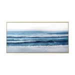 Large Ocean Beach Flowers Seascape Original Textured Painting On Canvas White Blue Sea Wave Wall Art Home Decor Art For Bedroom - Image 6