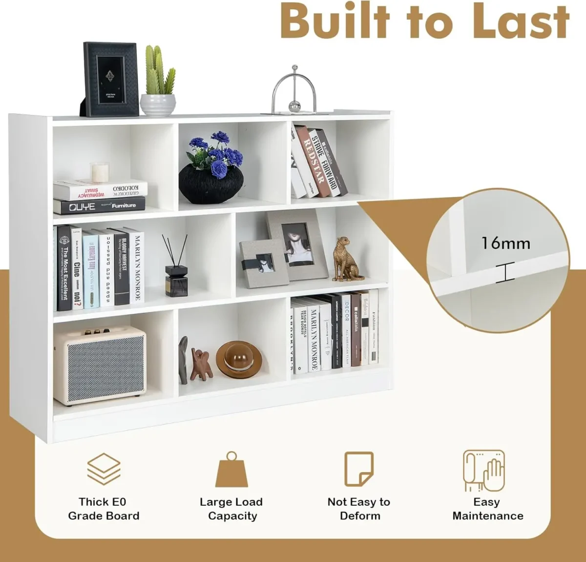 Wood Storage Cube Bookcase, 3 Tier 8 Cube Open Shelf Storage Cabinet, Multipurpose Bookshelf, Display Shelf for Living Room, Bed - Image 5