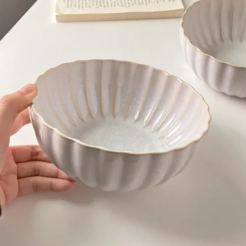 Exquisite Ceramic Bowl European Household Tableware Salad Bowl Petal Edge Soup Bowl