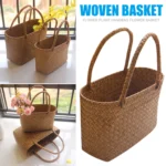 Seaweeds Woven Portable Flower Basket Handbag Durable Laundry Basket Market Bag for Outing Picnic Clothes Storage