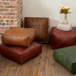 Moroccan Pouf Floor Cushion Oil Wax Skin Embroider Craft Ottoman Footstool Futon Sofa Artificial PU Leather Unstuffed Cushion - Image 3