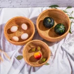 HEMU-Round Rattan Woven Basket, Wicker Fruit Basket, Bread Food, Kitchen Home Decor Organizer
