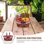 Pcs Large Vintage Red Wicker Picnic Basket With Handle Lid Scalloped Rattan Storage Baskets Foldable Market Collapsible Set For - Image 4