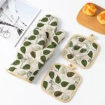 Stylish 4-Piece Cotton & Linen Oven Mitt Set for Safe Cooking - Image 6