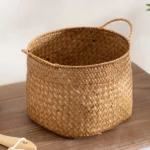 Storage Baskets Woven Sundries Small Japanese Flower Wicker Cute Organizers Brown with Handles Shopping - Image 2