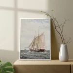 Vintage Neutral Sailboat Print Antique Nautical Sketch Art Poster Coastal Seascape Wall Art Canvas Painting Lake House Decor - Image 3