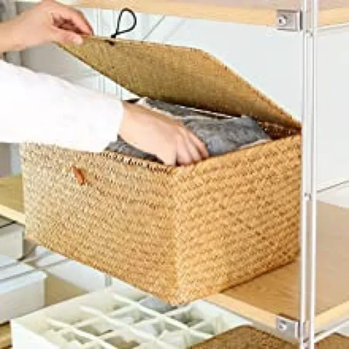 Wicker Storage Basket Woven Rattan Storage Laundry Basket Toy Books Storage Basket With Lid Muitifountional Convenient storage