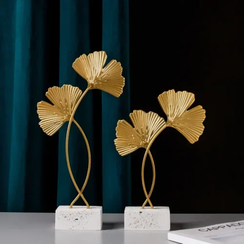 Golden Ginkgo Leaf Crafts Leaves Sculpture Nordic Iron Art Livingroom Decor Home Decoration Accessories Office Desktop Ornaments