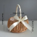 Hand-woven Wedding Flower Basket With Handle Wicker Sundries Basket Wedding Flower Girls Basket for Home Picnic Storage Basket - Image 2