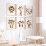 Cute Jungle Lion Giraffe Elephant Monkey Tiger Zebra Animal Wall Art Print Canvas Safari Nursery Posters for Kids Room Decor - Image 2