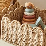 Scalloped Edge Basket, Paper Rope Storage Baskets, Hand Woven Baskets For Shelves,Natural Baskets For Organizing - Image 3