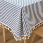 Chic Cotton Linen Stripe Tablecloth with Tassels for Dining Elegance