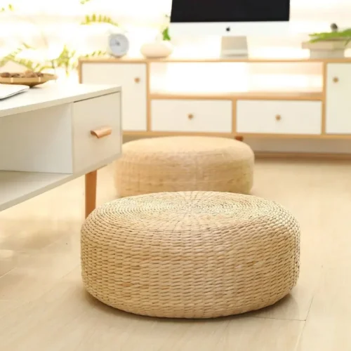 Handmade Woven Natural Straw Round Pouf Tatami Cushion Floor Japanese Style Cushion Home Textile Tea Ceremony Home Ground Mat