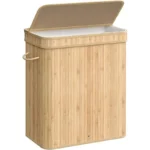 Laundry Hamper with Lid, Bamboo Laundry Basket, Removable Machine Washable Laundry Basket, with Handles