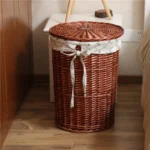 Vintage Style Rattan Woven Dirty Clothes Basket Willow Woven Laundry Baskets Clothes Toy Storage Basket with Lid Home Storage - Image 5
