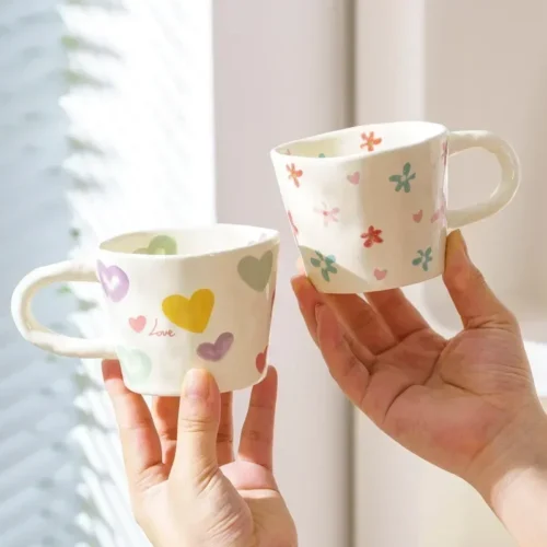 Ceramic Mugs and Saucers Hand Pinched Coffee Cup Cute Blueberry Love Milk Cups Breakfast Coffee Drinkware Mugs Christmas Gift
