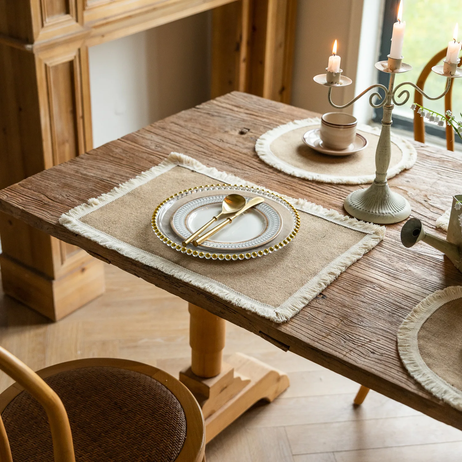 2 PCS Braided Placemats Heat Resistant Jute Table Mats Farmhouse Woven Fabric Natural Place Mats for Decorations Indoor Outdoor 19 kf S6642989cbf54493894256aacd879f1baH