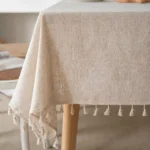 Elegant Cotton Linen Tablecloth with Tassels & Jute Lace Decor - Image 2