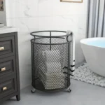 Rolling Metal Dirty Clothes Basket, Wheeled Clothing Storage Basket for Bathroom, Living Room Storage and Organization - Image 3