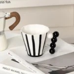 Retro Striped Ceramic Mug Creative Handle Latte Coffee Mug High Beauty Couple Cup Beverage Cup Home Water Cup Breakfast Cups