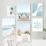 Ocean Beach Bridge Wall Art Canvas Paintings Sea Palm Tree Leaves Bus Posters Nordic Living Room Prints Pictures for Home Decor - Image 3