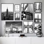 Urban Landmark Canvas Art: Chic Black & White Decor Piece