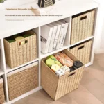 New Foldable Storage Box Imitation Rattan Woven Lattice Cabinet Storage Basket Sundries Snacks Clothes Toys Woven Storage Basket