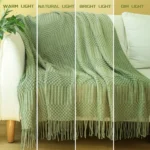 Cozy Textured Throw Blanket in Green & Tan - Chic Home Accent - Image 2