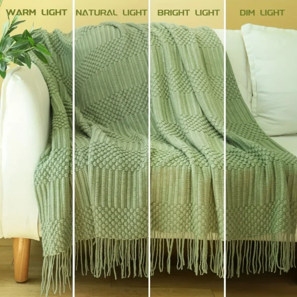 Cozy Textured Throw Blanket in Green & Tan - Chic Home Accent