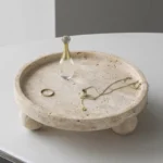 Retro Natural Marble Tray Decorative Fruit Bowl Vintage Travertine Stone Jewelry Perfume Plate with Three-legs Home Decoration