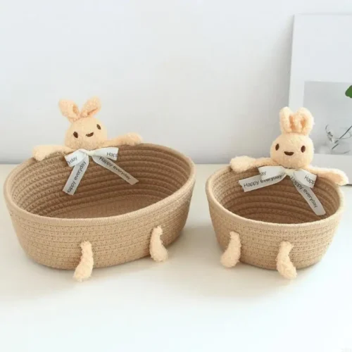 23GA Effective Cotton Rope Storage Container Multipurpose Rabbit Handwoven Organizers for Bedroom or Living Room Essential