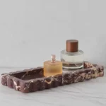 Natural Stone Purple Red Travertine Marble Sundries Plate Lace Rectangle Storage Scalloped Tray Home Decoration - Image 4