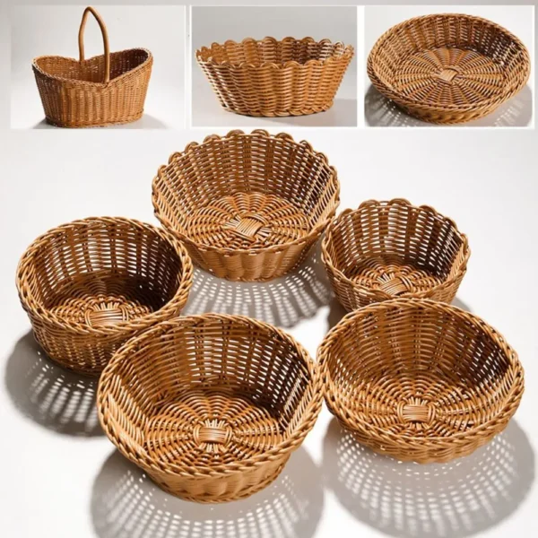 Hardness Rattan Wicker Woven Serving Baskets Handwoven 10 Styles Bread Fruit Vegetables Basket Household Rattan Basket