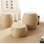 Japanese Style 31x31x20cm Small Non Slip Seat Bench Cushion Round Footstool Rattan Woven Stool Floor Pouf Straw Mat Home Textile - Image 6