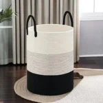Woven Rope Laundry Hamper for Decorative Storage of Dirty Clothes, Toys and Blankets in Bathroom