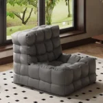 Portable Lazy Beanbag Chair Faux Leather Waffle Pouf Couch Bean Bag Cover Without Filler Puff Chaise Lounge Recliner Sofa Bed Ot
